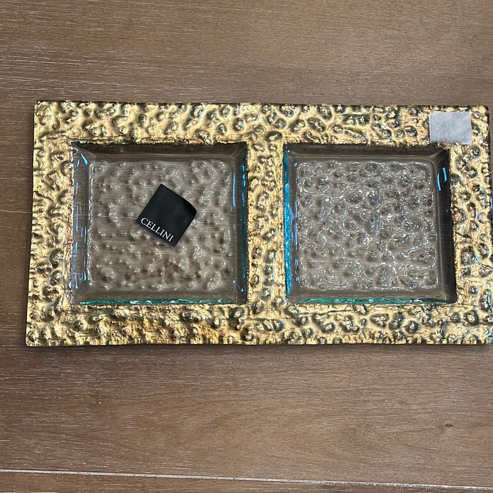 NEW beautiful divided glass tray. Elegant serving piece.